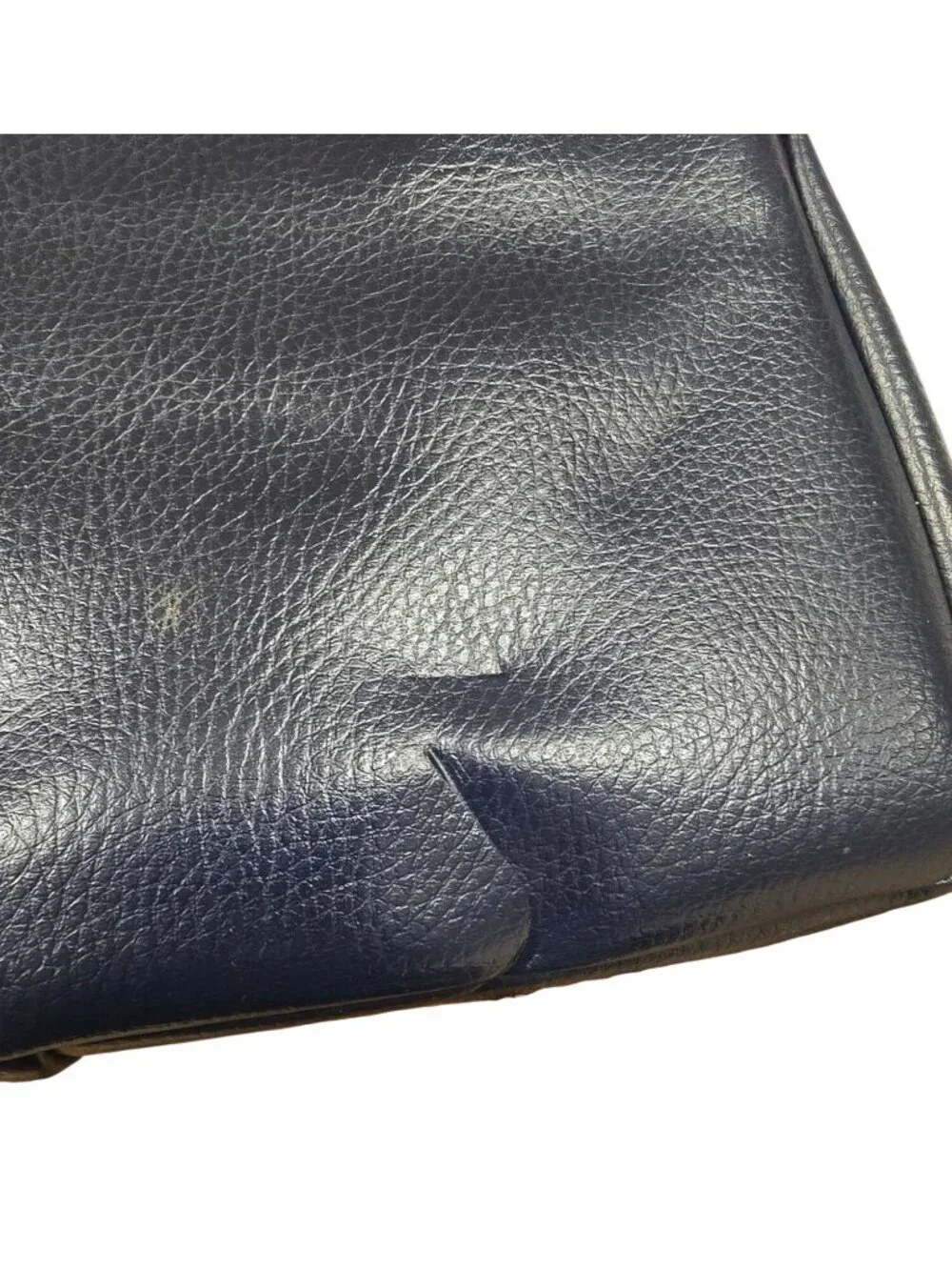 Vintage Navy Blue Leather Handbag Gold Hardware Top Handles & Beige Interior - Picture 16 of 16